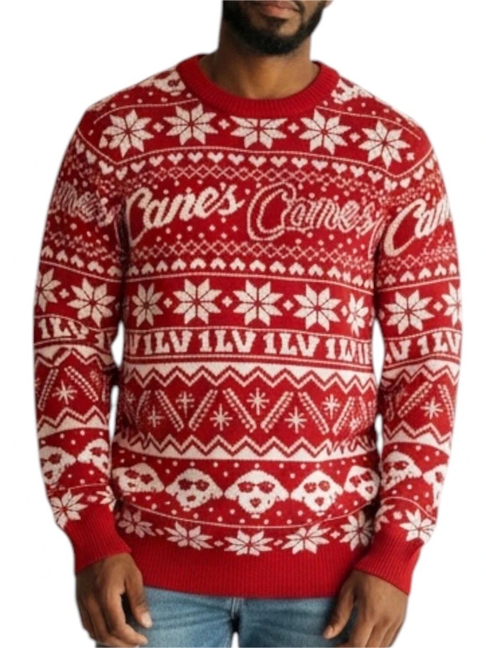 RAISING CANE Long Sleeve Fair Isle Holiday Knit Sweater in Red/White Size Small